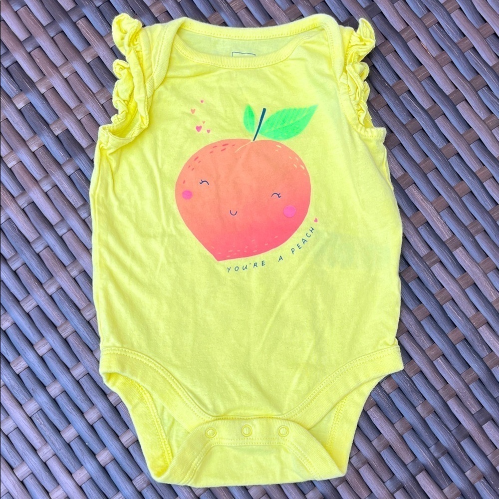 BABY GAP Infant Girls 0-3mo Sleeveless Bodysuit You’re A Peach Ruffles Cotton